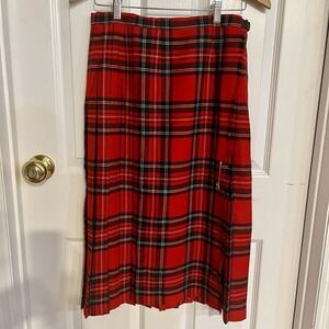 VTG B. Altman Fifth Avenue Red Tartan Plaid Wool Kilt‎ Skirt Made in England 12